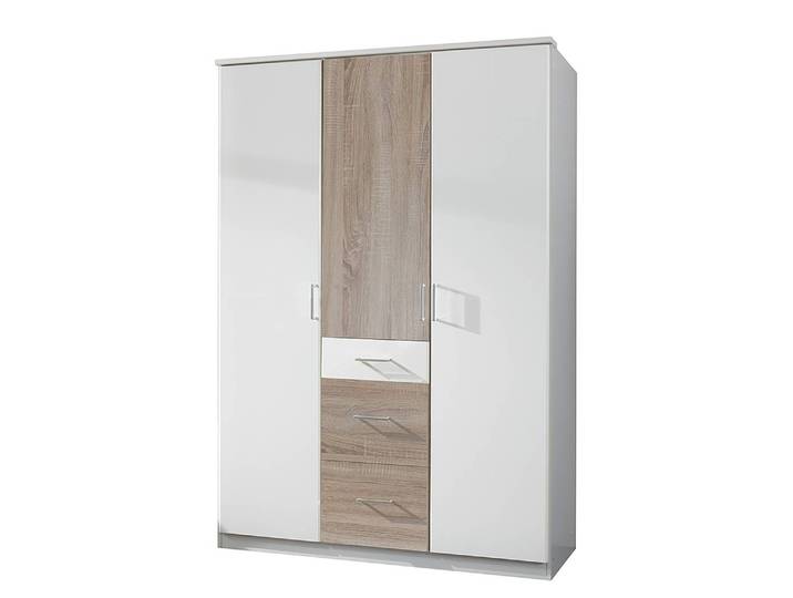 Armoire à portes pivotantes Julan II 135 x 199 x 58cm Blanc/Blanc/Imitation chêne brut de sciage Sans portes miroir