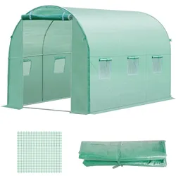 MODFU Gewächshaus Ersatzfolie 300x200x200 cm Grün mit 24 Rollfenstern Reißverschluss Tür UV beständig reißfest luftdurchlässig mit Klettband und Bodenrand