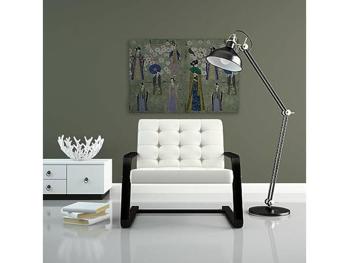 A.S. Création Leinwandbild Asiatische Frauen Kultur - Kunstdruck grün blau - 90x60 cm Querformat - Moderne Wanddekoration Schlafzimmer Wohnzimmer Küche - Bild auf Keilrahmen