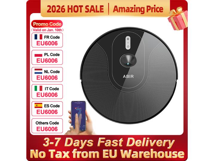 ABIR-Aspirateur Robot X6PRO, Système Smart Eye, Barrière Virtuelle, Aspiration 6000PA, Vadrouille pour Maison Intelligente, Nettoyeur de Tapis de Sol