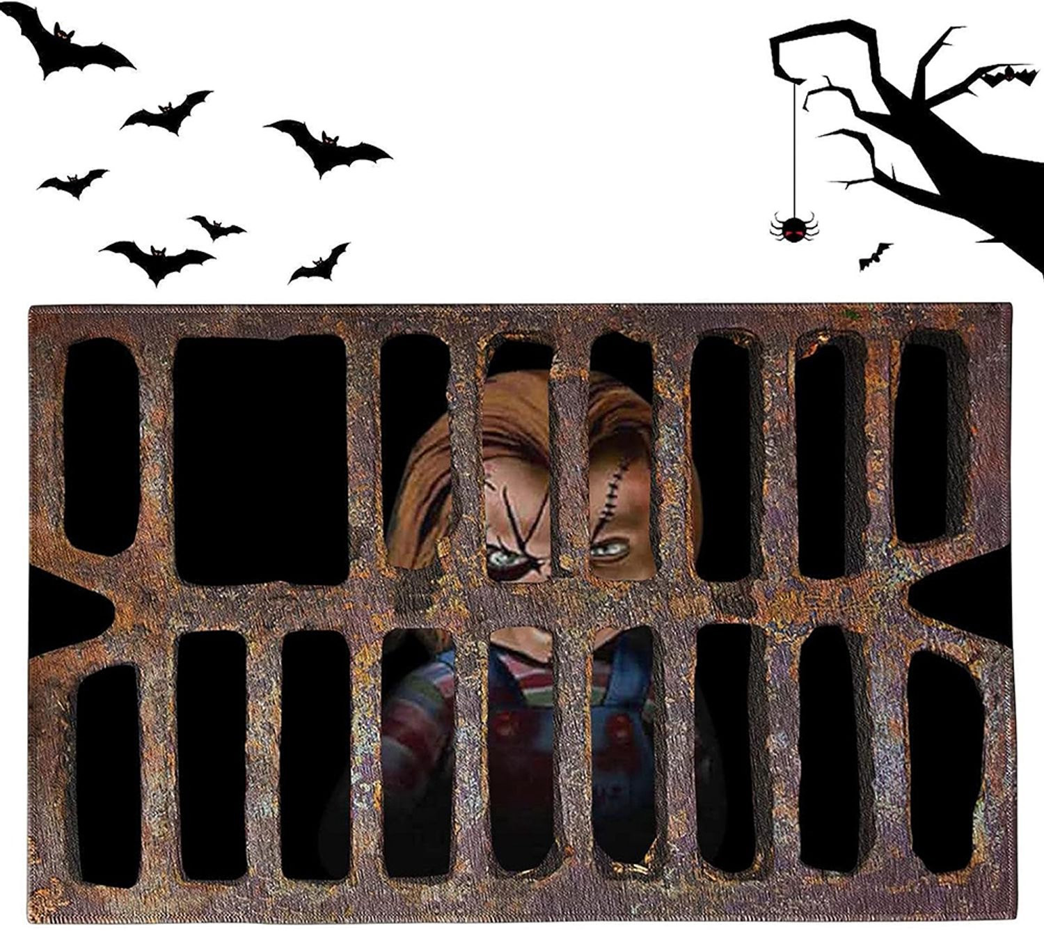 Griezelige Halloween-welkomstmat met 3D-clown design voor binnen en buiten