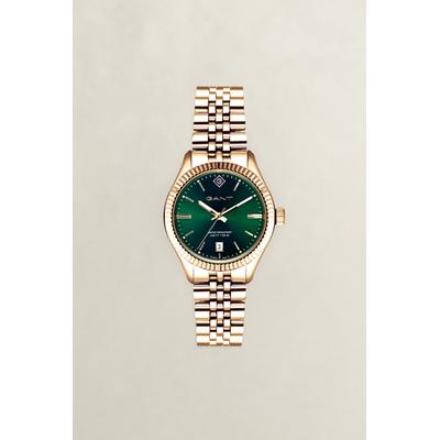 Quarzuhr GANT "Sussex", gold (goldfarben, grün, grün), Armbanduhren, Damen, goldfarben, Quarzuhr, Armbanduhr, Damenuhr, Edelstahlarmband, analog, Tag