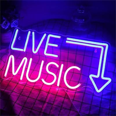 Live-Musik Neonschild LED, groß blau rosa Neonlicht für Studio, Bar, Schlafzimmer, Party, Club-Wanddekoration – Stromversorgung über USB