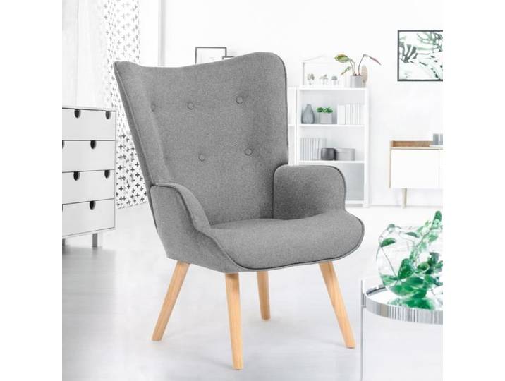 IDMARKET Fauteuil scandinave IVAR en tissu gris clair