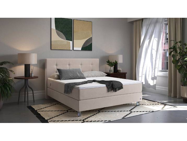 BRUNO Boxspringbett Premium 200x200cm in Beige Matratzen-Härtegrad: Links H3 / Rechts H3 mehrfach ausgezeichnet in Design & Qualität