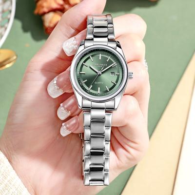 Youfap Market Ladies Luxury Fashion Watch, Stainless Steel Band, Luminous Calendar, Business Casual Gift For Women green