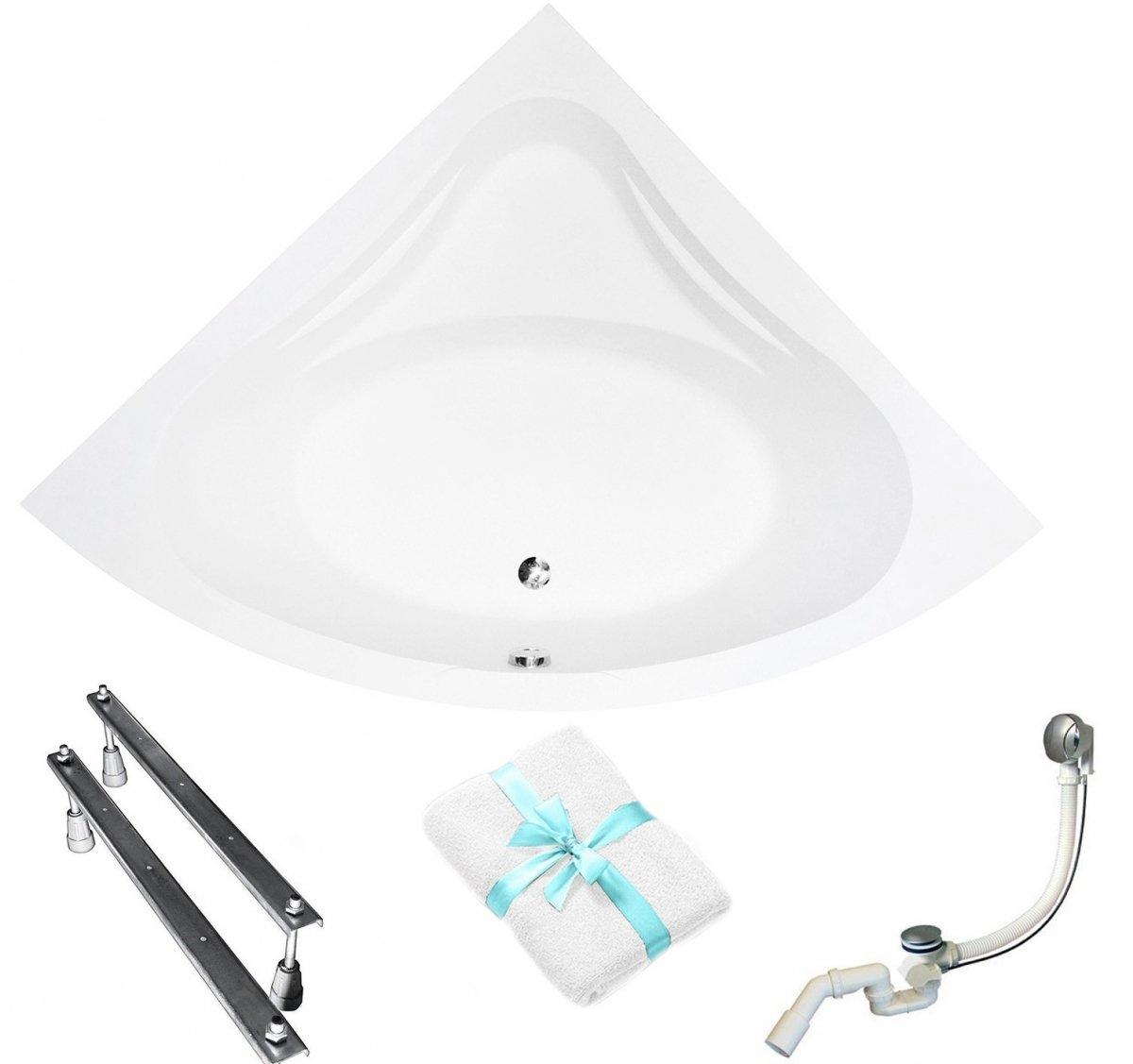 Aqua For You | Besco Eckbadewanne Mia - Badewanne - 140x140 Cm - Antibakterielle Beschichtung - Mit Siphon Und Füßen - Acryl