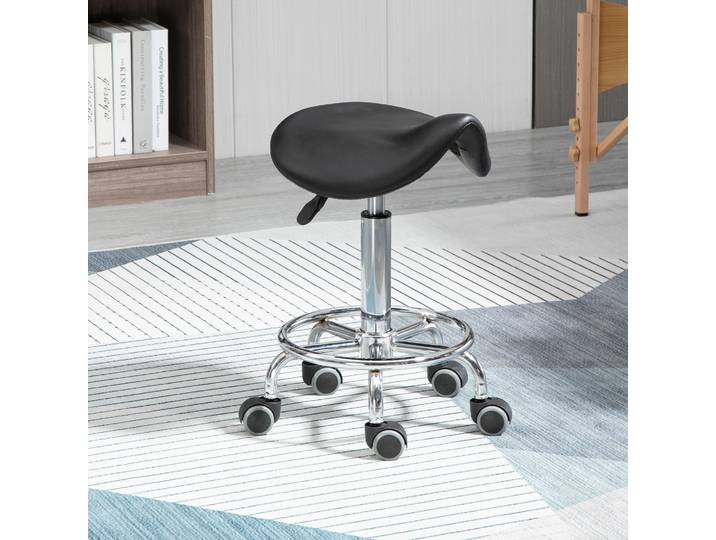 HOMCOM Tabouret Réglable Ergonomique Noir avec Roulettes