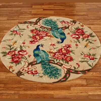 Kas Oriental Rugs / Exclusives "Peacock Garden Round Rug Straw, 5'6"" Round, Straw"