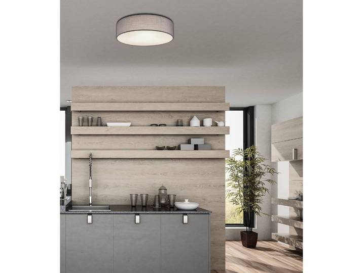 Deckenleuchte Sanna I Ø 40cm Grau/Weiß Flachgewebe LED E27
