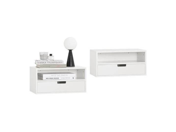 Chevets suspendus NKD03-Wx2 - Lot de 2 - SoBuy - 1 Tiroir 45 x 25 x 22 cm Blanc