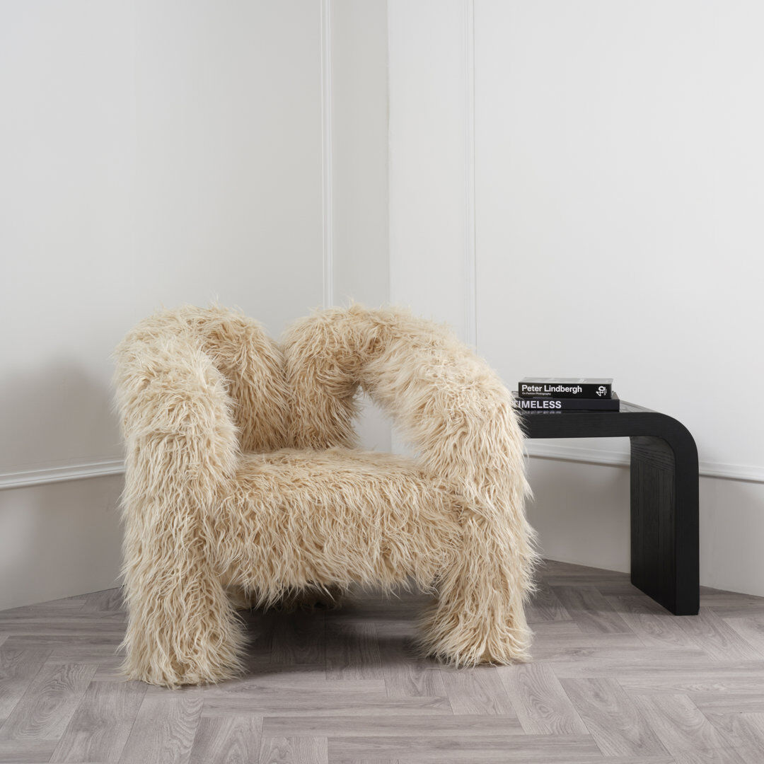 LPD FREYJA MODERN OCCASIONAL CHAIR Ivory Faux Fur 71cm H X 78cm W X 74cm D