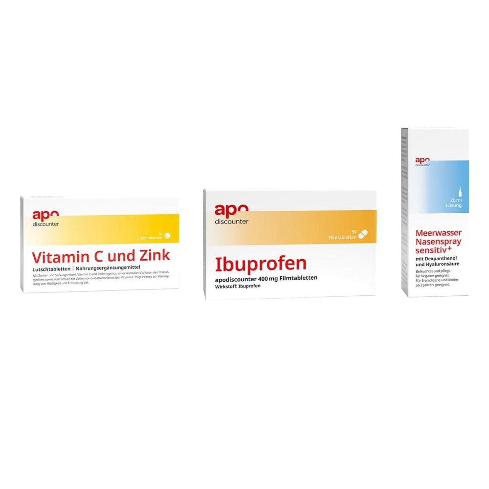 apo.com Group GmbH Schnupfen Set - Lutschtabletten + Nasen-Pflegespray + Ibuprofen 08102225