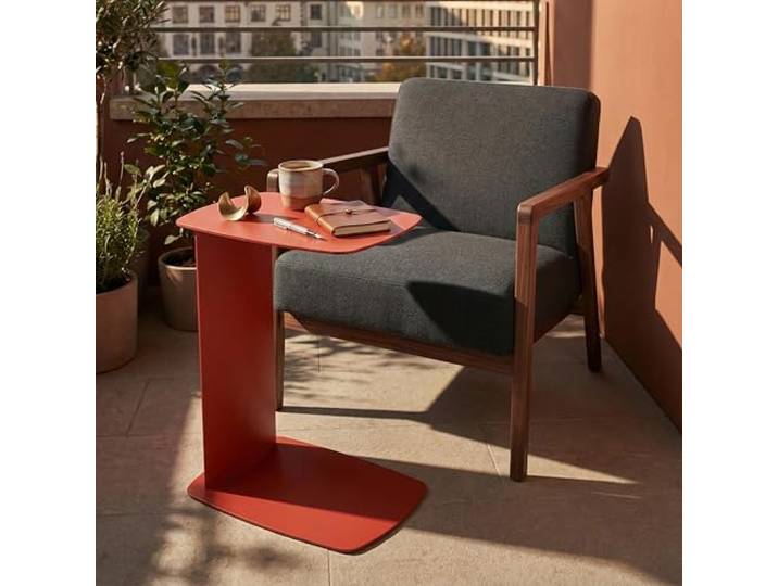 Siqual Design Beistelltisch Metall C-Form, pulverbeschichtet & wetterfest – Sofa Couch Tisch für Wohnzimmer, Balkon & Terrasse – Standby (Lachsorange)