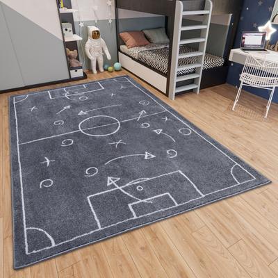 Kinderteppich HANSE HOME "Adventures Gameplan", grau, B:160cm H:7mm L:235cm, Polypropylen, Teppiche, Kinderteppich, Spielteppich, fest, Kinderzimmer, Fußball, Spielunterlage