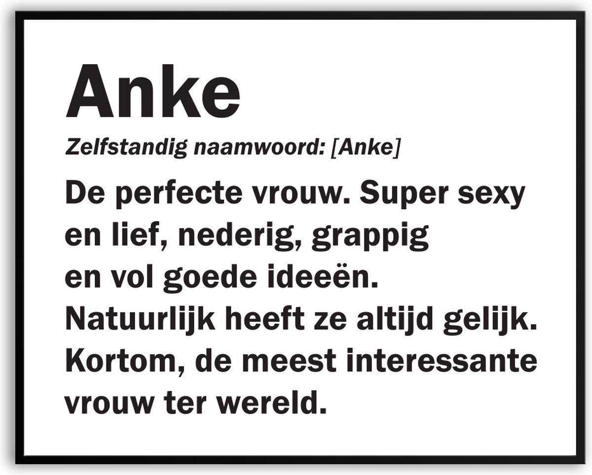 Grappige poster Anke betekenis met fotolijst en glas, 50 x 70 cm