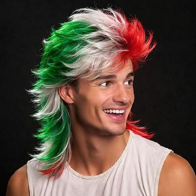 Mexiko 2026 Fußballfan Perücke - Grün Weiß Rot Trikolore Mullet Haarteil