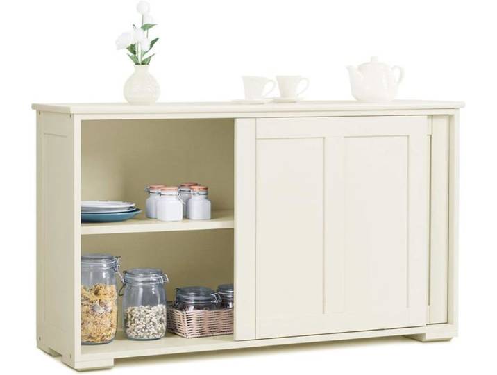 GOPLUS Buffet de Cuisine-2 Etagères-106x33x62 5CM-Porte Coulissante-Tablette Hauteur Réglable-Bahut Bas/Commode Cuisine-Blanc