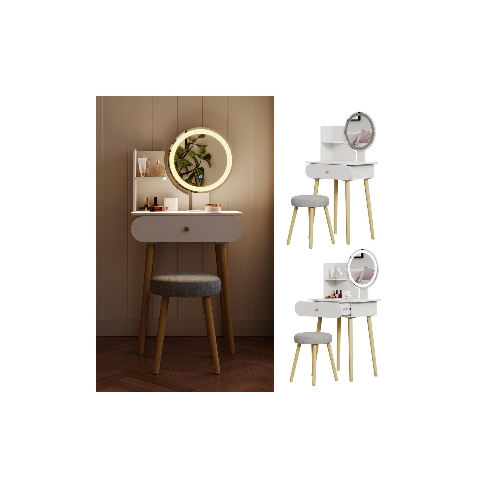 Vicco Schminktisch Edda LED-Spiegel Hocker 60 x 76 cm Weiß Frisiertisch modern