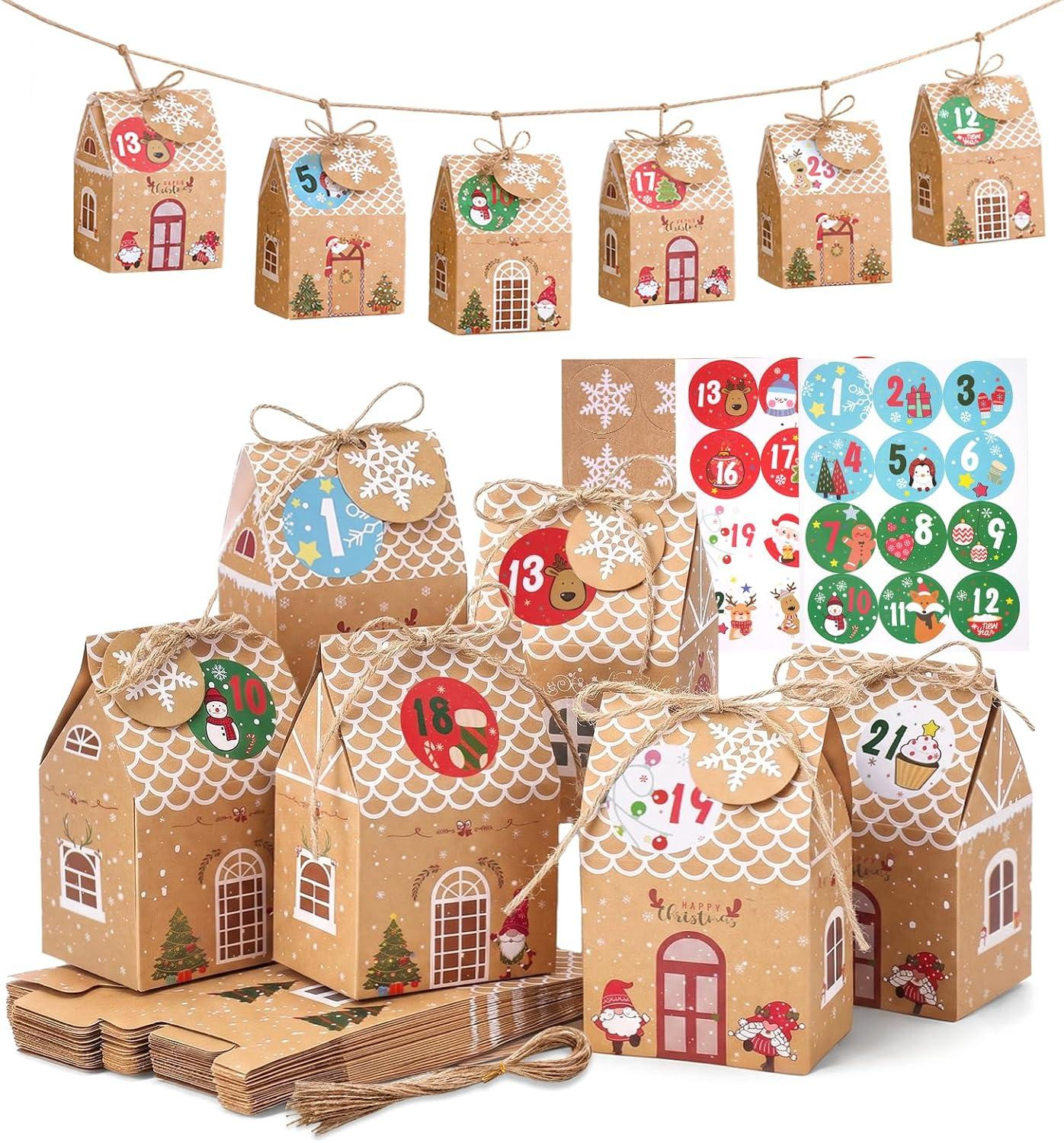 oCreon Kleine adventskalender huisjes DIY set met 3 designs om te vullen