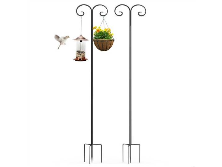 Crochet de Berger Extérieur - Mangeoire Oiseauxr sur Pied en Fer - Crochets pour Plantes de Jardin Hauteur Régleble - Lot de 2