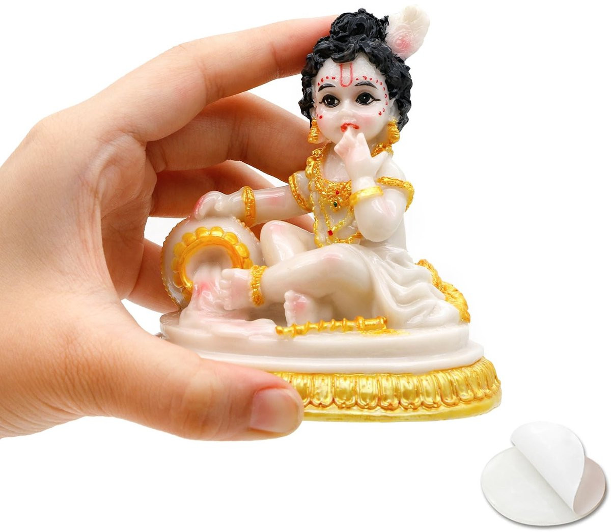 Dailygoods Handgeschilderd Baby Krishna Beeldje van Polystone, Hoogte: 10,4 cm