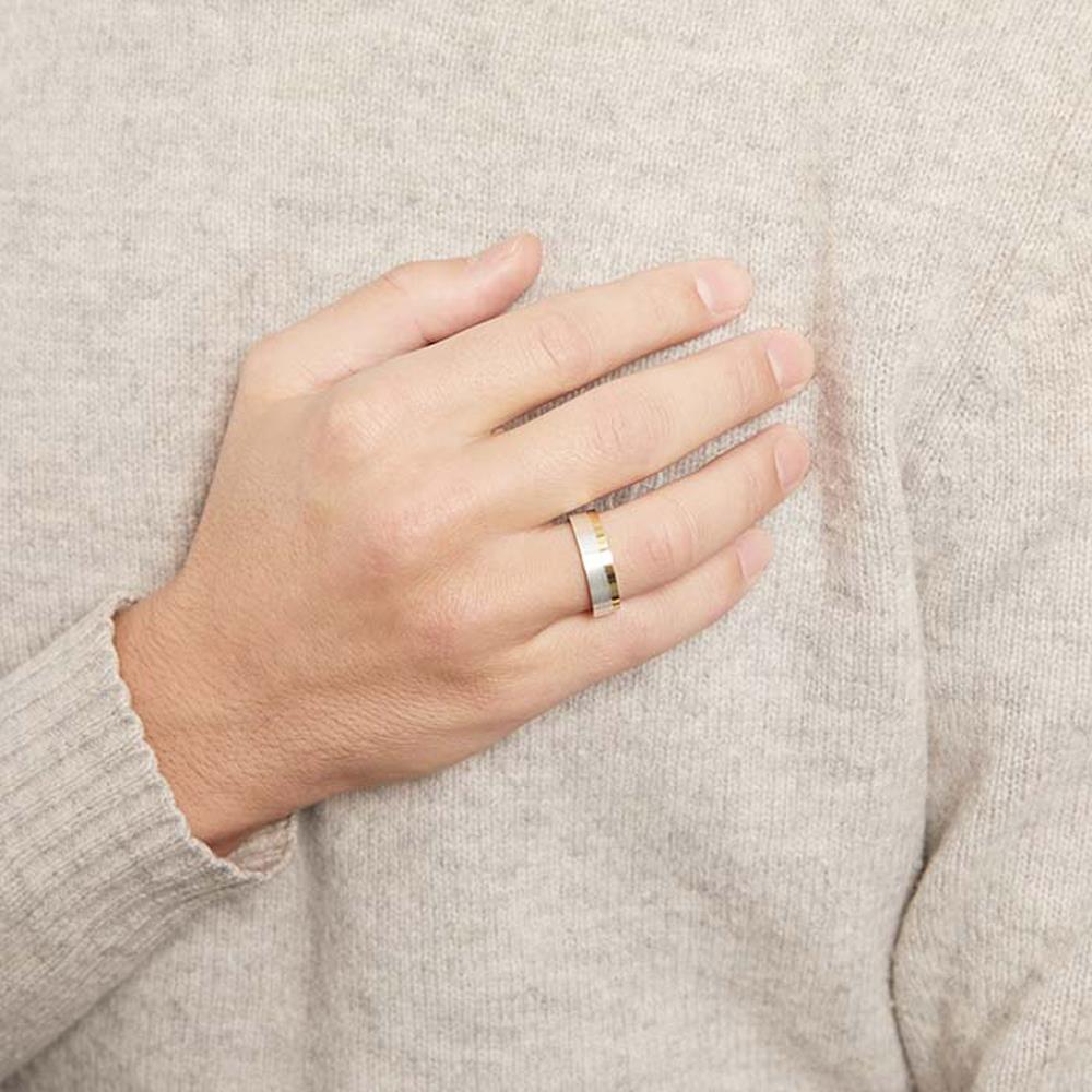 Unique 925 Silberring mit polierter goldener Kante silber-gold