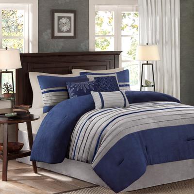 Madison Park Palmer Pieced Faux Suede 7-Piece Comforter Set with Bed Skirt and Decorative Pillows