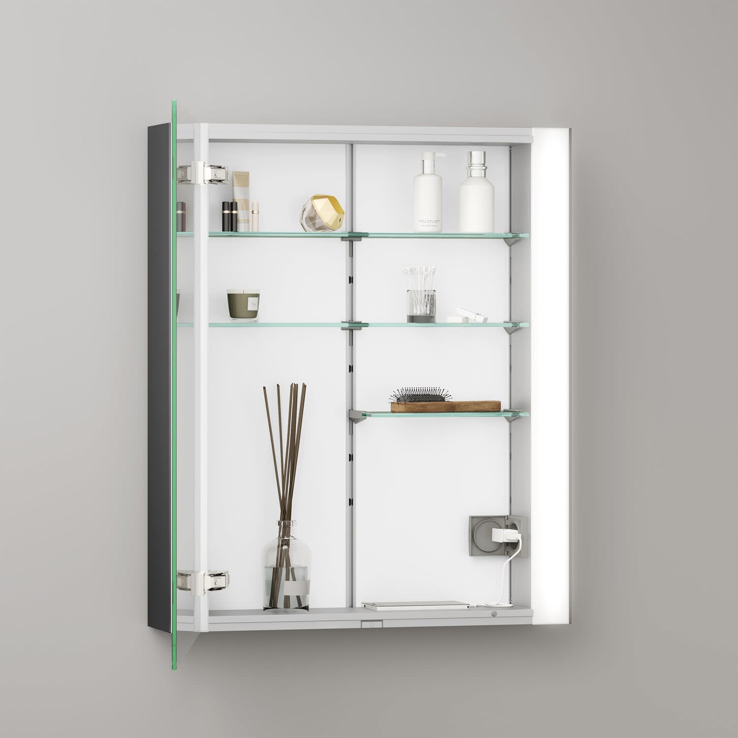 Keuco Royal Metis LED Aufputz-Spiegelschrank 60 x 71 cm Türanschlag links, Badmöbel, 811201450004, schwarz matt