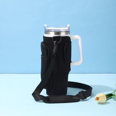 Combo Retail Shop Large Capacity CarCup Sleeves, Diving Fabric Ice Cup Sleeves, Handle Sleeves With Slanted Shoulder Straps, Availabl black