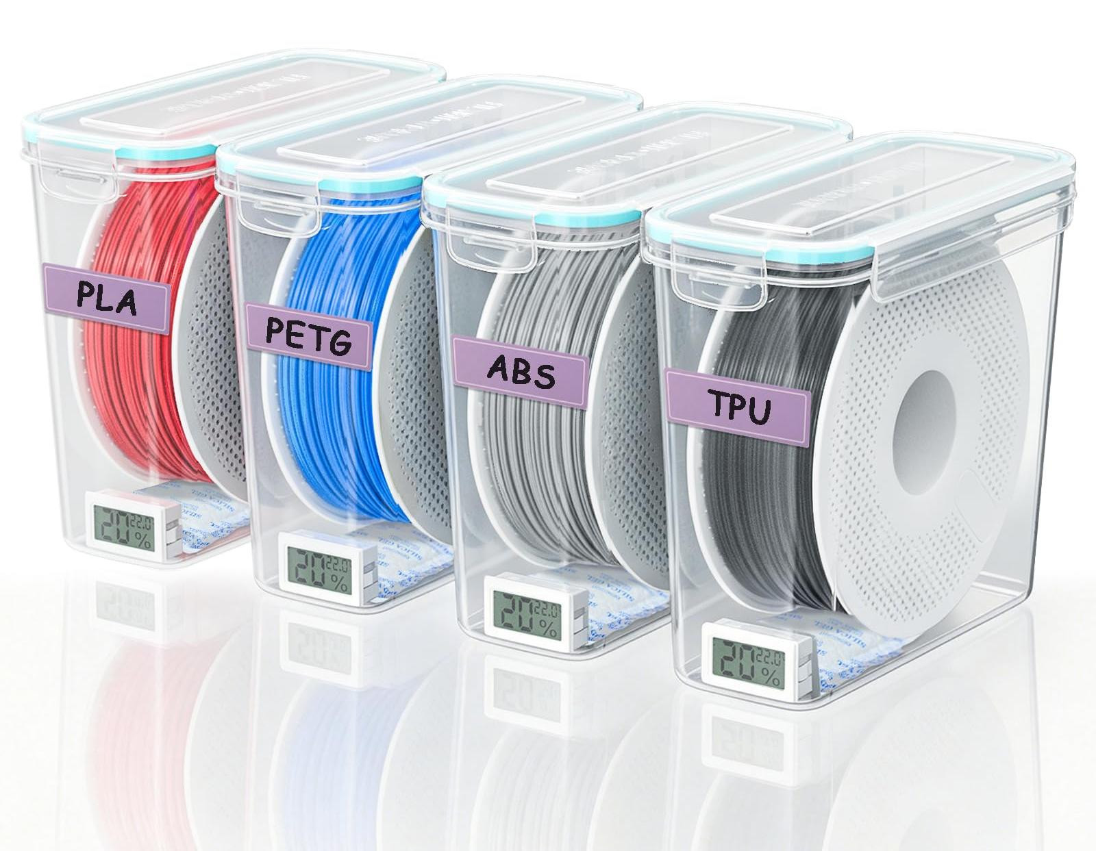 Selius Set van 4 luchtdichte filament-opbergdozen met hygrometer voor 1 kg filament