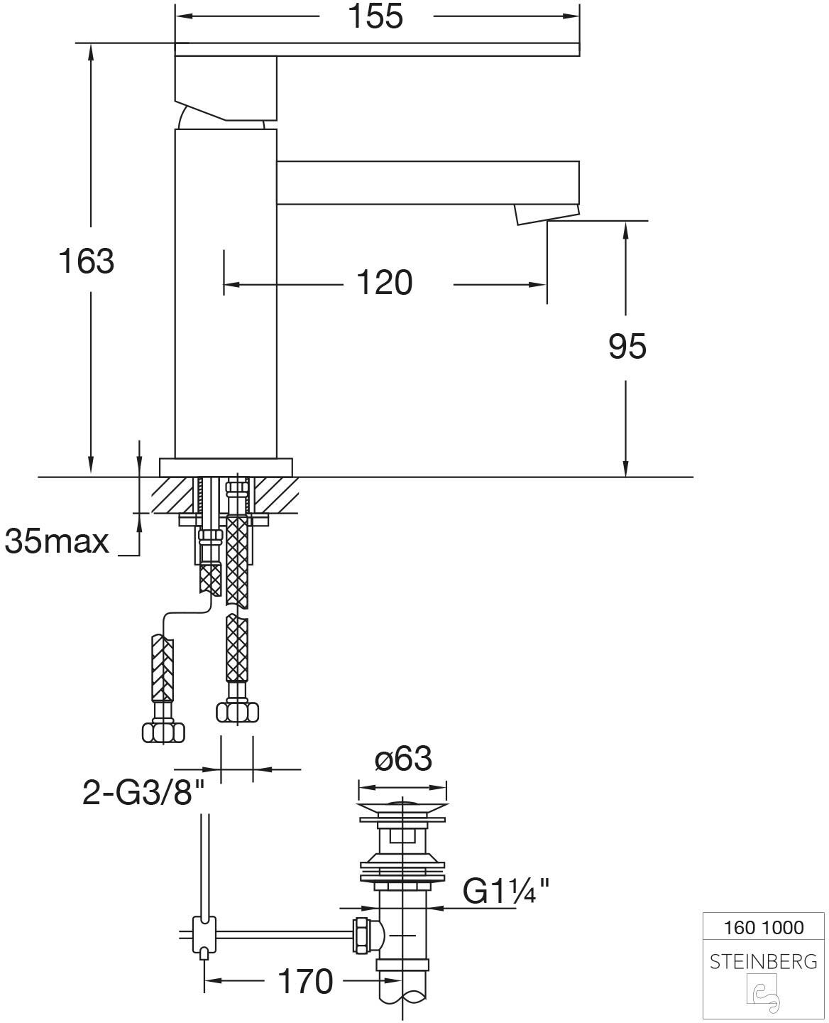 Steinberg Serie 160 Waschtisch-Einhebelmischbatterie