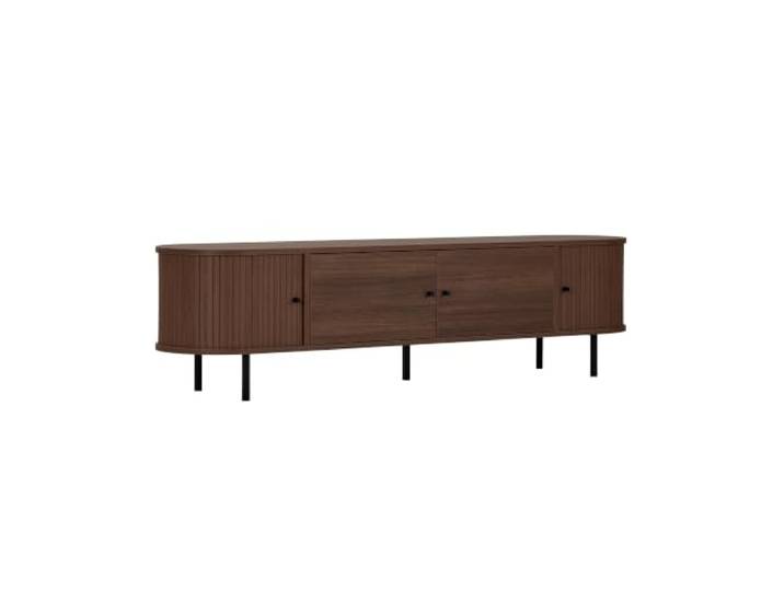 Hanah Home Eleganter TV-Ständer aus Walnussholz mit Schiebetüren, 180 cm 100% melaminbeschichtete Spanplatte, Soft-Close-Mechanismus, Eisenbeine Modernes Design fürs Wohnzimmer