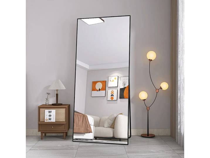 Miroir de sol Comanlai 180x80 cm, miroir complet en verre trempé, miroir sur pied rectangulaire pour décoration de chambre à coucher et de salon ﻿ ﻿