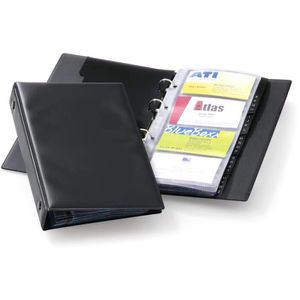 Durable Visitenkartenmappe 244101 Visifix Economy, schwarz, A5, Ringbuch mit Register A-Z, aus Kunststoff, für 96 Karten