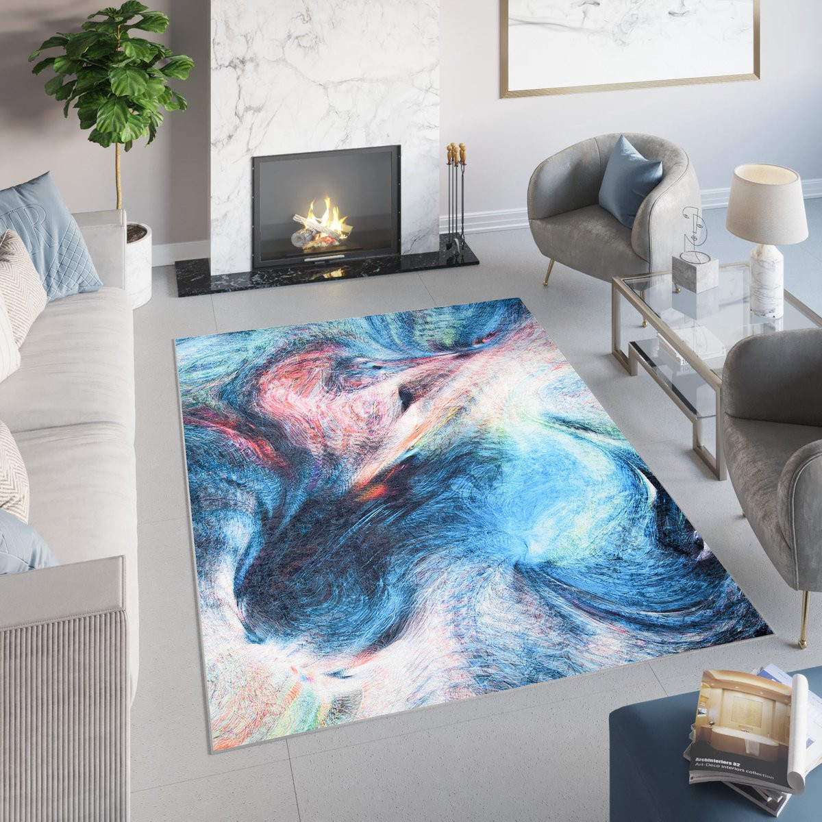 Tapiso Toscana Vloerkleed Blauw Neon Abstract Antislip 140 x 200 cm