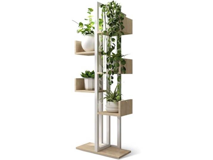 zhangrui1888 Büro-Wohnzimmermöbel 6-Tier Bookshelf and Bookshelves Wood and Metal Tree Bookcase Eckregal(Weiß)