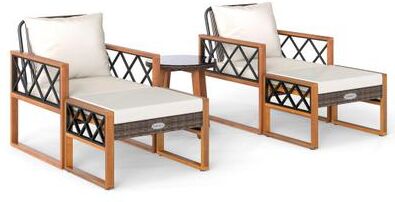 Costway 5 Pieces Patio Furniture Set PE Rattan Outdoor Conversation Set with Acacia Wood