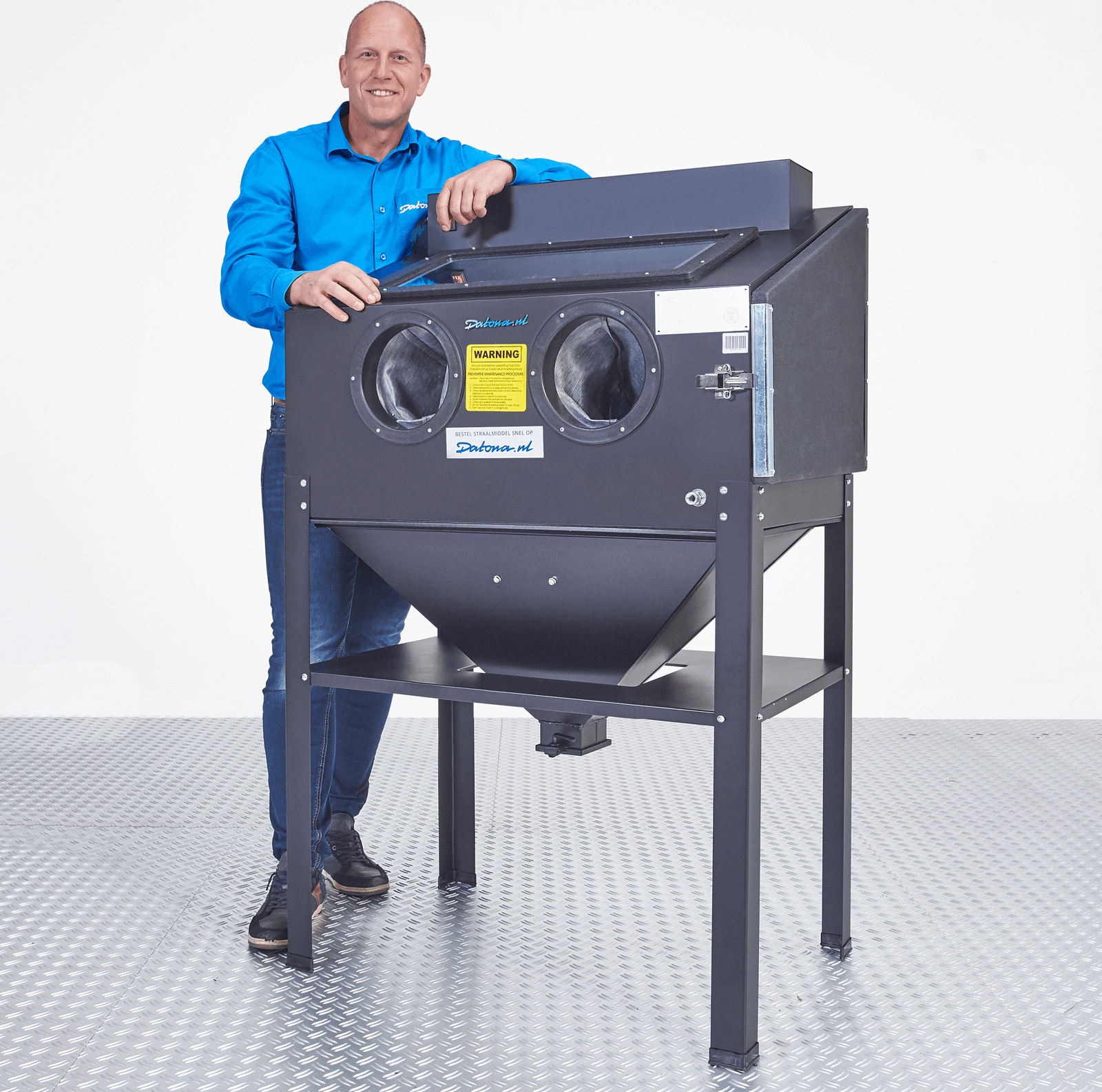 Datona - Sandstrahlkabine Profi Sandstrahlgerät mit LED-Beleuchtung - inkl. Sandstrahlpistole & 4 Düsen - Stahlblech pulverbeschichtet kratzfest - inkl. Glasperlen & Speedblast
