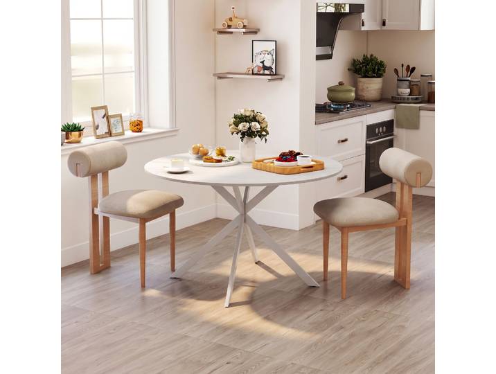 HOMCOM Table à Manger Ronde Industrielle Ø120cm Pieds Acier Blanc
