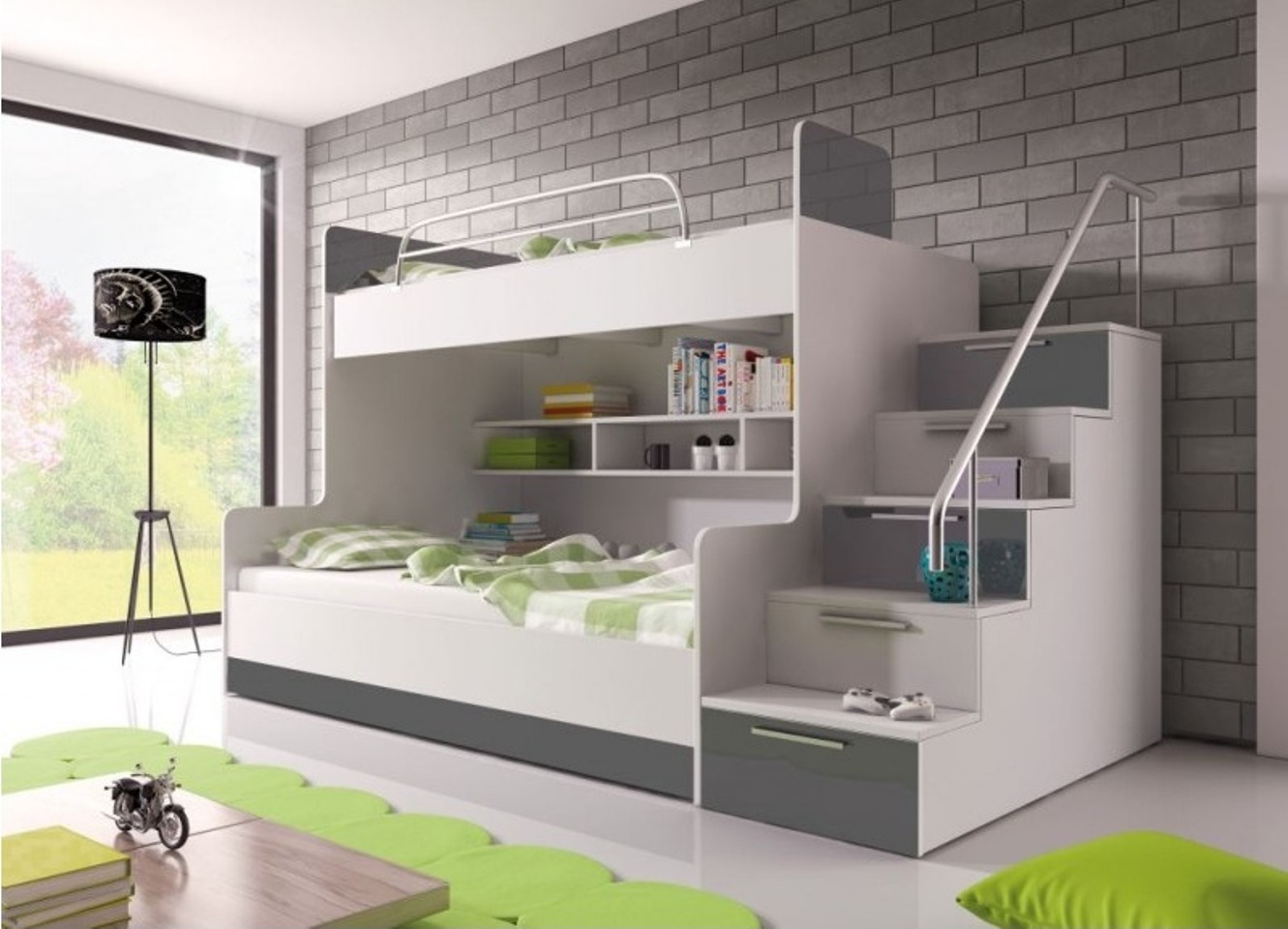 Graues Doppelstockbett Etagen Bett Kinderzimmer Betten Hochbett Hochglanz Möbel