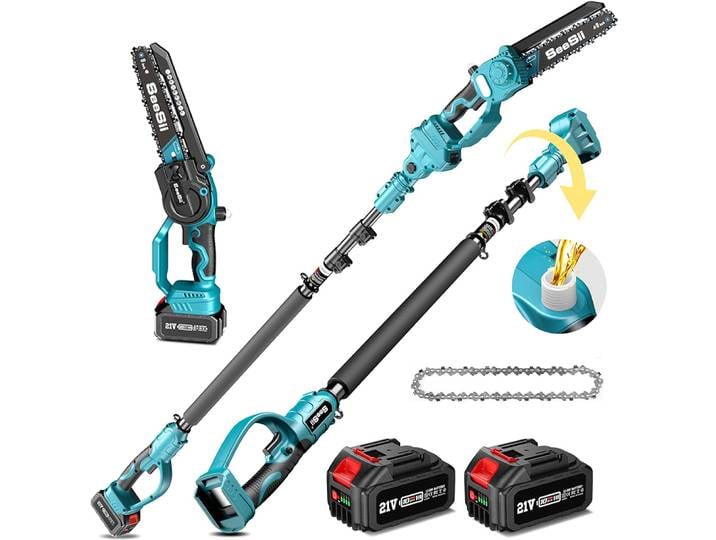 SEESII-Tronçonneuse électrique sans fil avec poteau d'extension de 3m, 2 en 1, 8 en effet, sécateur, élagage, coupe-branche, arbre