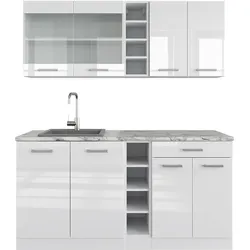 Vicco Küchenzeile Küchenblock Einbauküche R-Line Single Weiß Hochglanz 160 cm