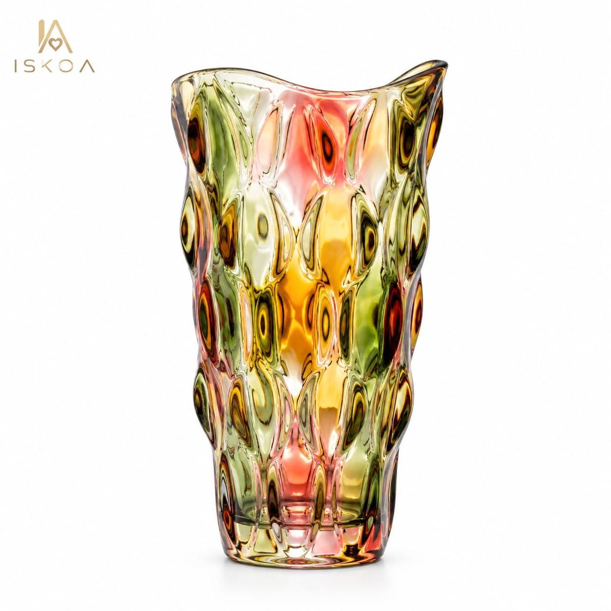ISKOA Glazen vaas voor bloemen - Roze - 24 cm