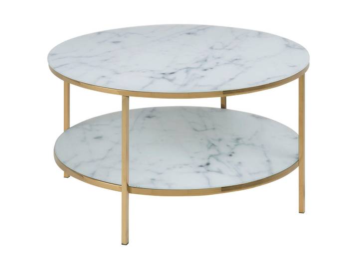 Livetastic Couchtisch Marmor, Weiß, Gold, Metall, Glas, Marmoroptik, rund, eckig, 80x45x80 cm, Wohnzimmer, Wohnzimmertische, Couchtische, Couchtische Marmoroptik