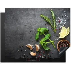 HERDABDECKPLATTE Limette - Kräuter - Gewürze - Grün - Grau - Beton Induktionsmatte 77x59 cm