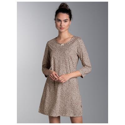Nachthemd TRIGEMA "TRIGEMA Nachthemd mit Leo Allovermuster", Damen, Gr. XL, Normalgrößen, beige (natur), 48% Baumwolle, 48% Micromodal, 4% Elasthan, Kleider Nachthemd