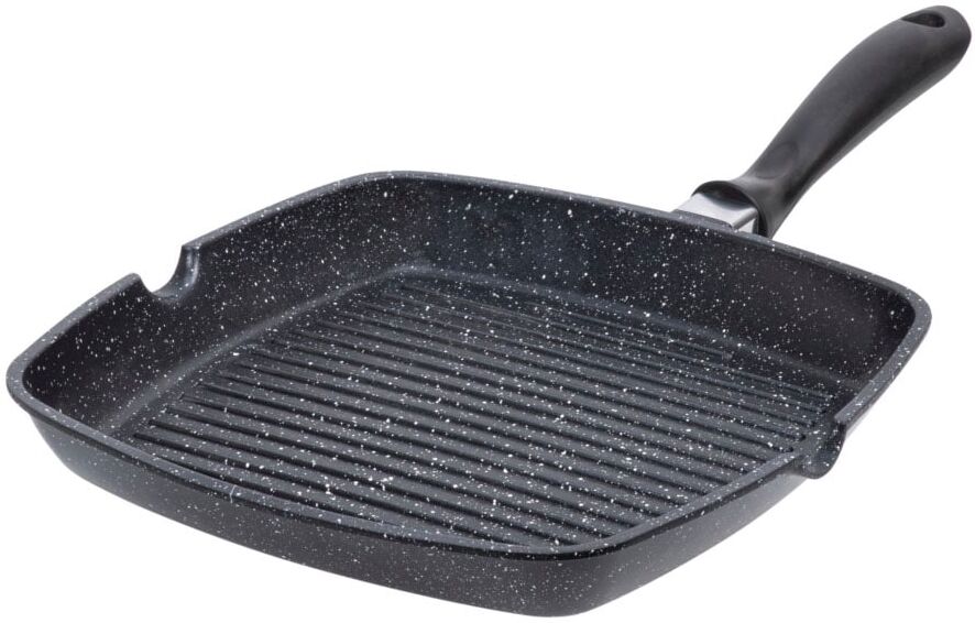 Grillpfanne RESTO KITCHENWARE "Meridiana, quadratische Steak Pfanne mit Ausguss", schwarz, B:28cm H:4cm L:50cm Ø:28cm, Pfannen, Bratpfanne, Eckpfanne mit Marmor-Antihaftbeschichtung