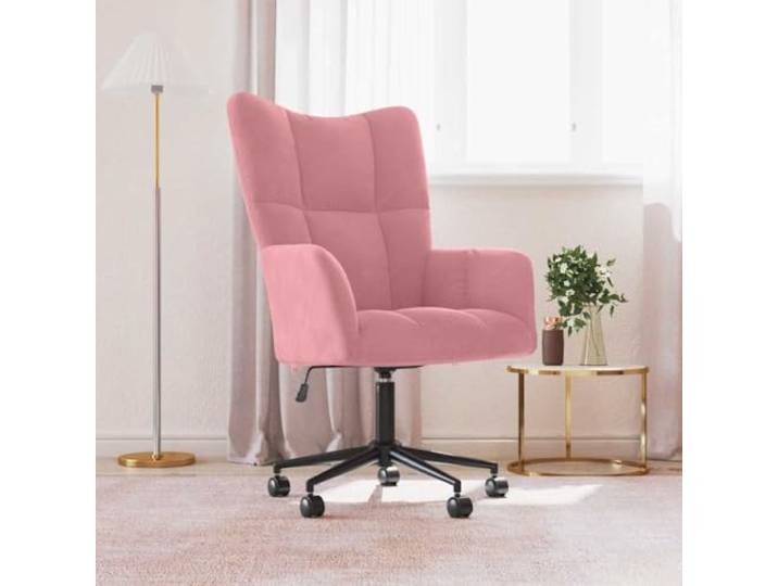 Relaxsessel aus Velours, Rosa, drehbar, mit Höhenverstellung Gas-Mechanismus, flexible Rollen, stabiler Stahlrahmen, Belastung 110 kg, modernes Design