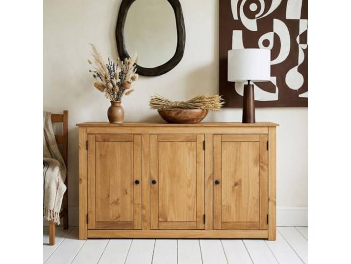 IDIMEX Sideboard CANCUN mit drei Türen - Massivholz Kiefer, Gebeizt/Gewachst, Vielseitig für Wohnzimmer, Flur